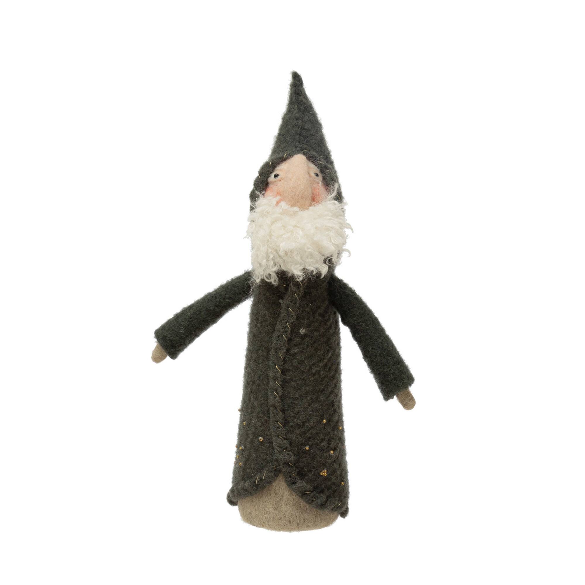 Hello Honey® 13.75" Green Wool Felt Santa with Embroidery & Beads